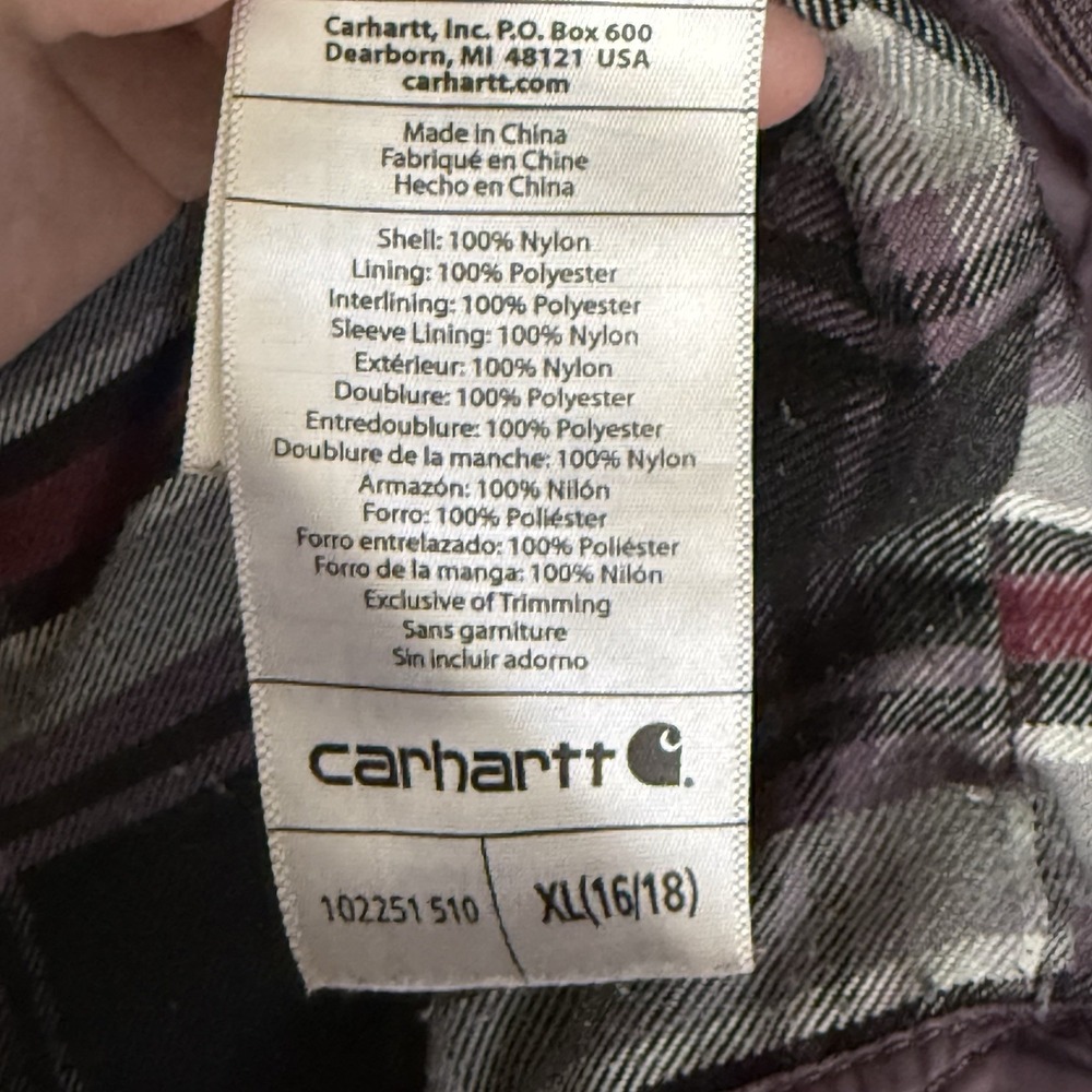 Carhartt Amoret Jacket Womens XL 16/18 Purple Quilted Hooded Flannel Lined - Picture 5 of 5